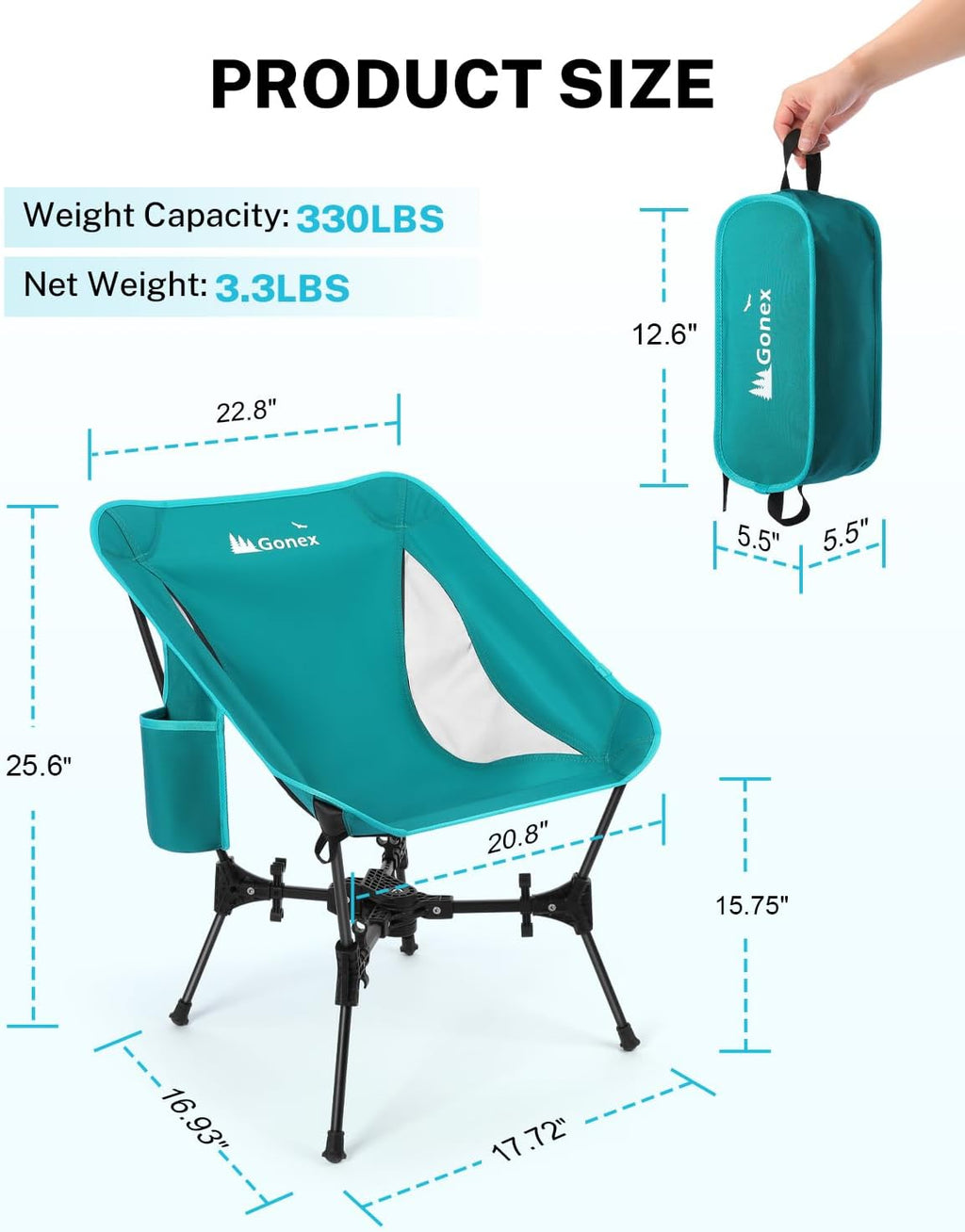 Gonex Portable Camping Chair, Compact Collapsible Backpacking Camp Chair