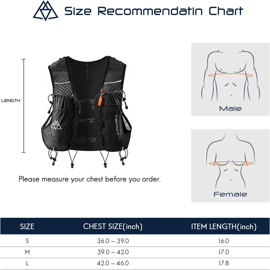 Haimont 10L Trail Running Hydration Vest with Soft Flasks | Reservoir Compatible, Bounce-Free Fit, Quick-Access Storage, Pole Carry, Whistle