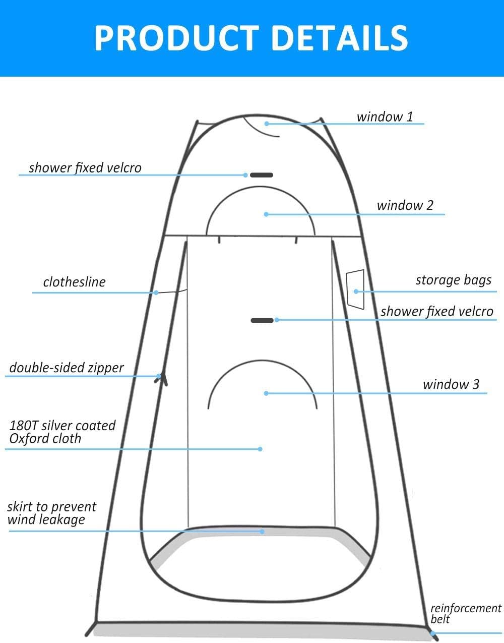 Anngrowy Pop Up Privacy Shower Tent - Portable Outdoor Camping Bathroom Toilet Changing Dressing Room - UPF40+ Waterproof