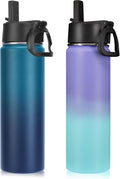Neihepal 22 oz Insulated Water Bottles with Leak Proof Straw Lid, Wide Mouth Double Walled Vacuum Stainless Steel Metal Water Bottle (Assorted,2 Pack)