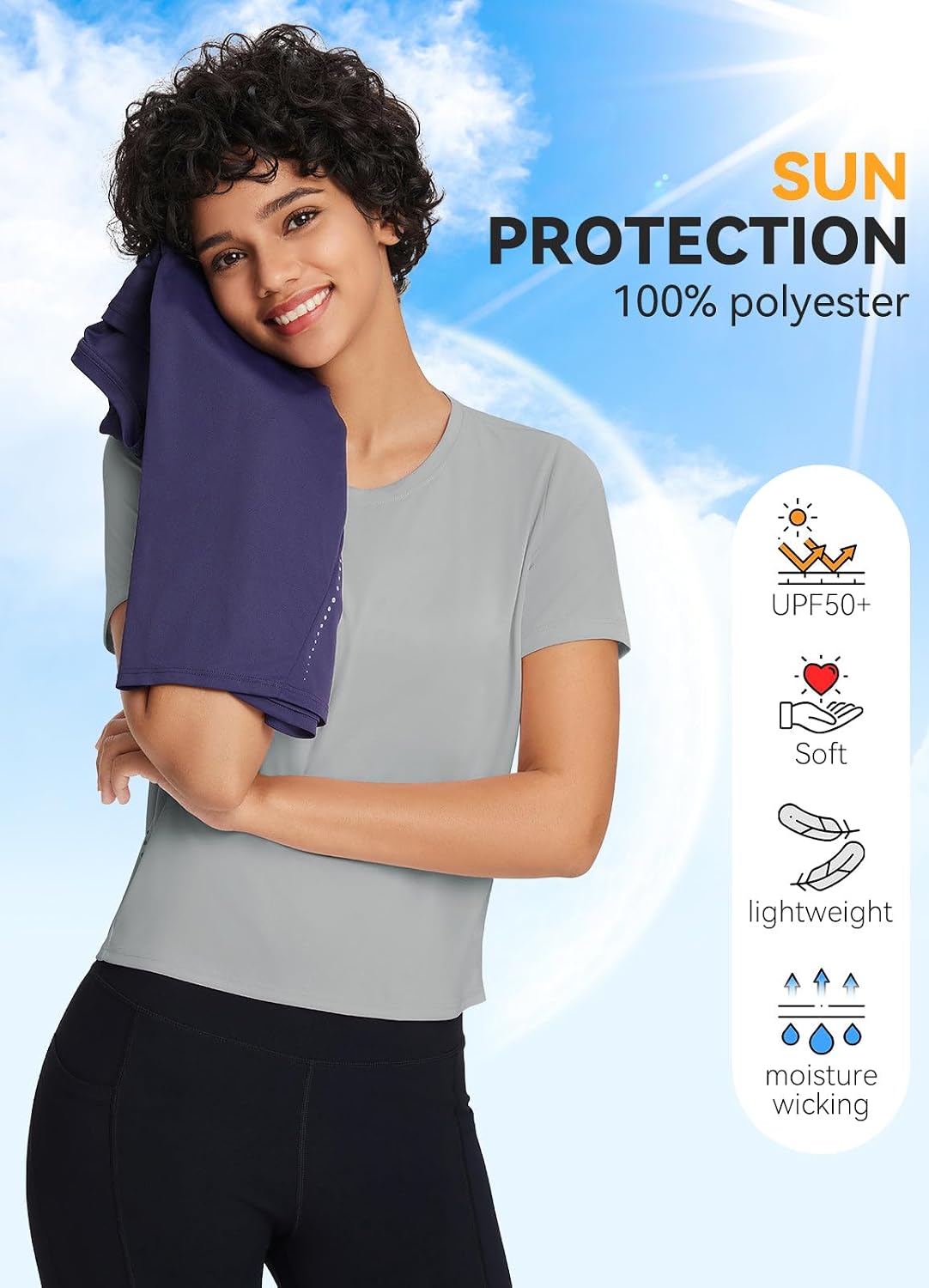 baleaf Women's Athletic Running Shirts Short Sleeve Crop Tops