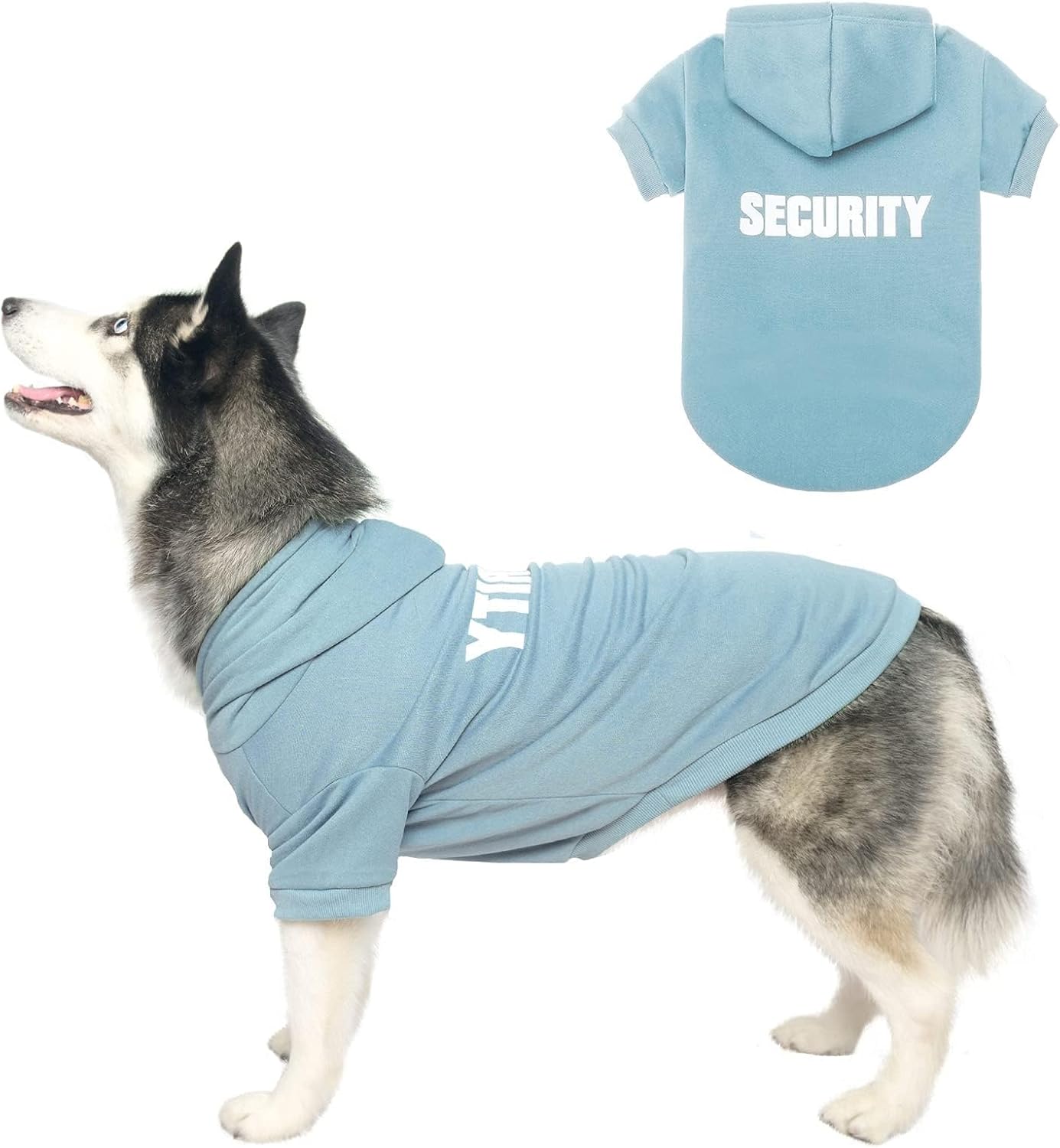 BINGPET Security Dog Hoodie, Pet Sweater Clothes with Leash Hole, Blue