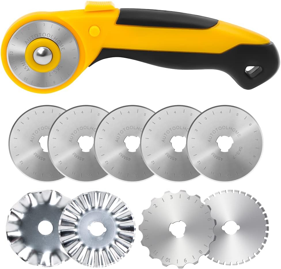 45mm Rotary Cutter for Fabric with 9 Replacement Rotary Blades