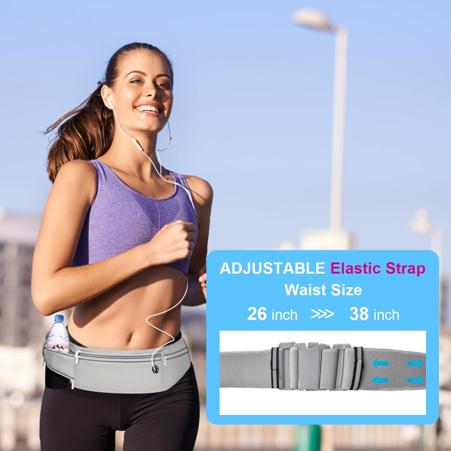 Slim Running Belt for Women Men,Runners Fanny Pack Phone Holder,Money Belt,Running Gear Accessories,with 3 Pockets (Gray)
