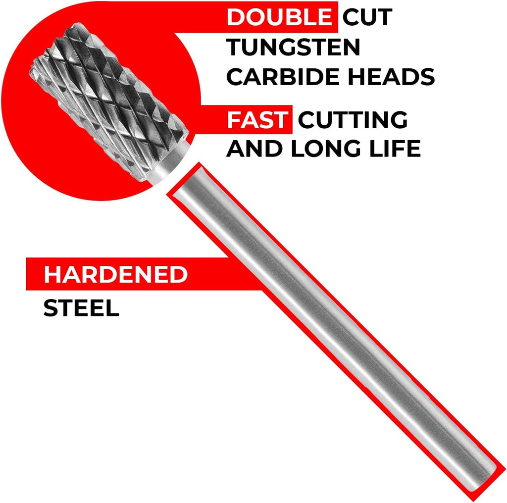 Tungsten Carbide Burr Set 1/8 (3 mm) Shank, Die Grinder Bits, 20 PC Cutting Burr Bits for Dremel, Double Cut Rotary Burr Set for Metall Carving, Engraving, Drilling, Polishing