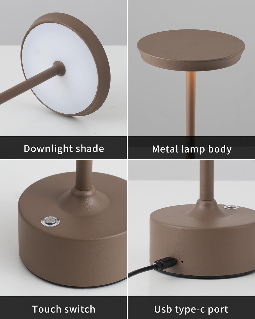 PUSU Rechargeable Table Lamps Set of 2, Brown Cordless Portable Desk Lamp