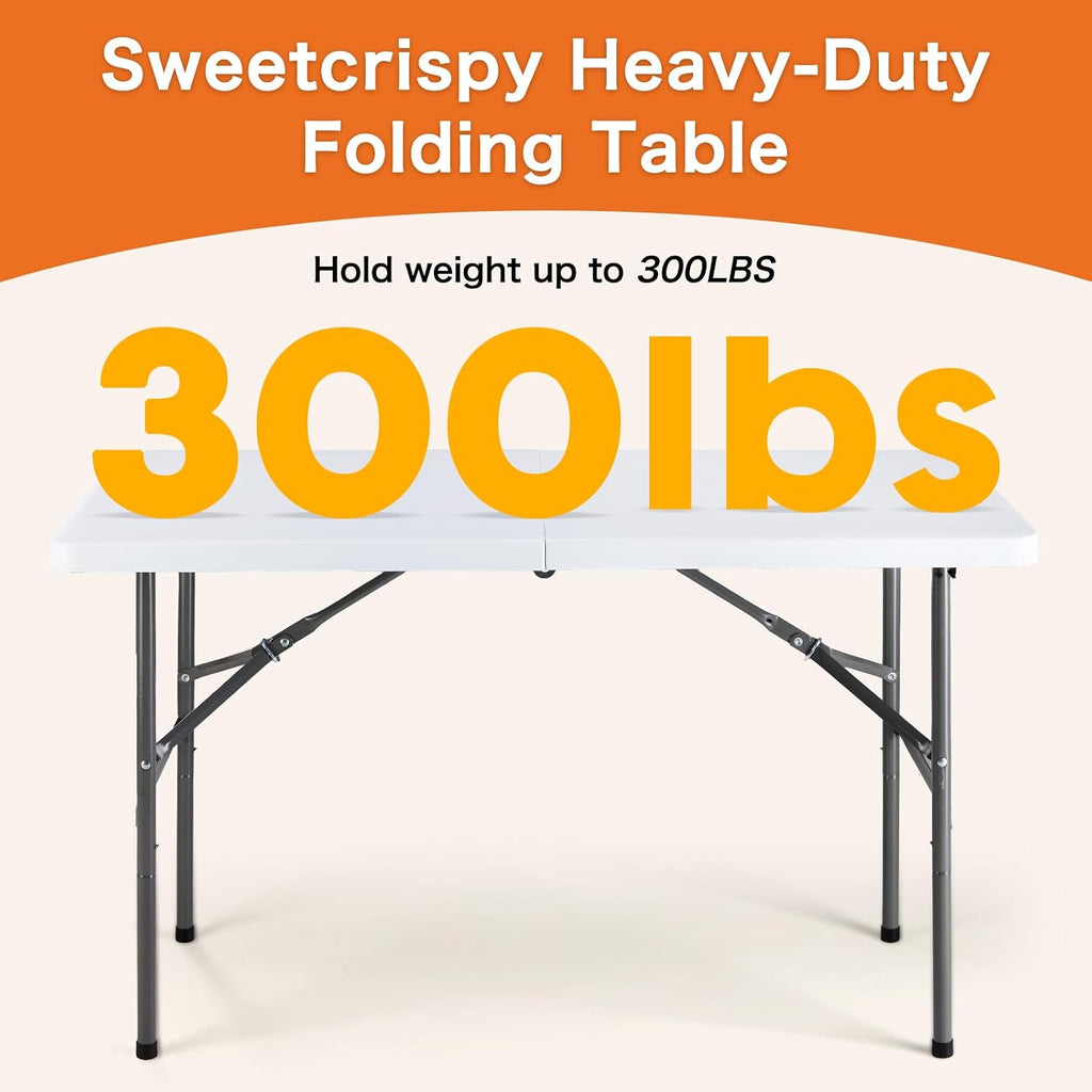 Sweetcrispy 4 FT Folding Picnic Table, Easy to Fold and Store