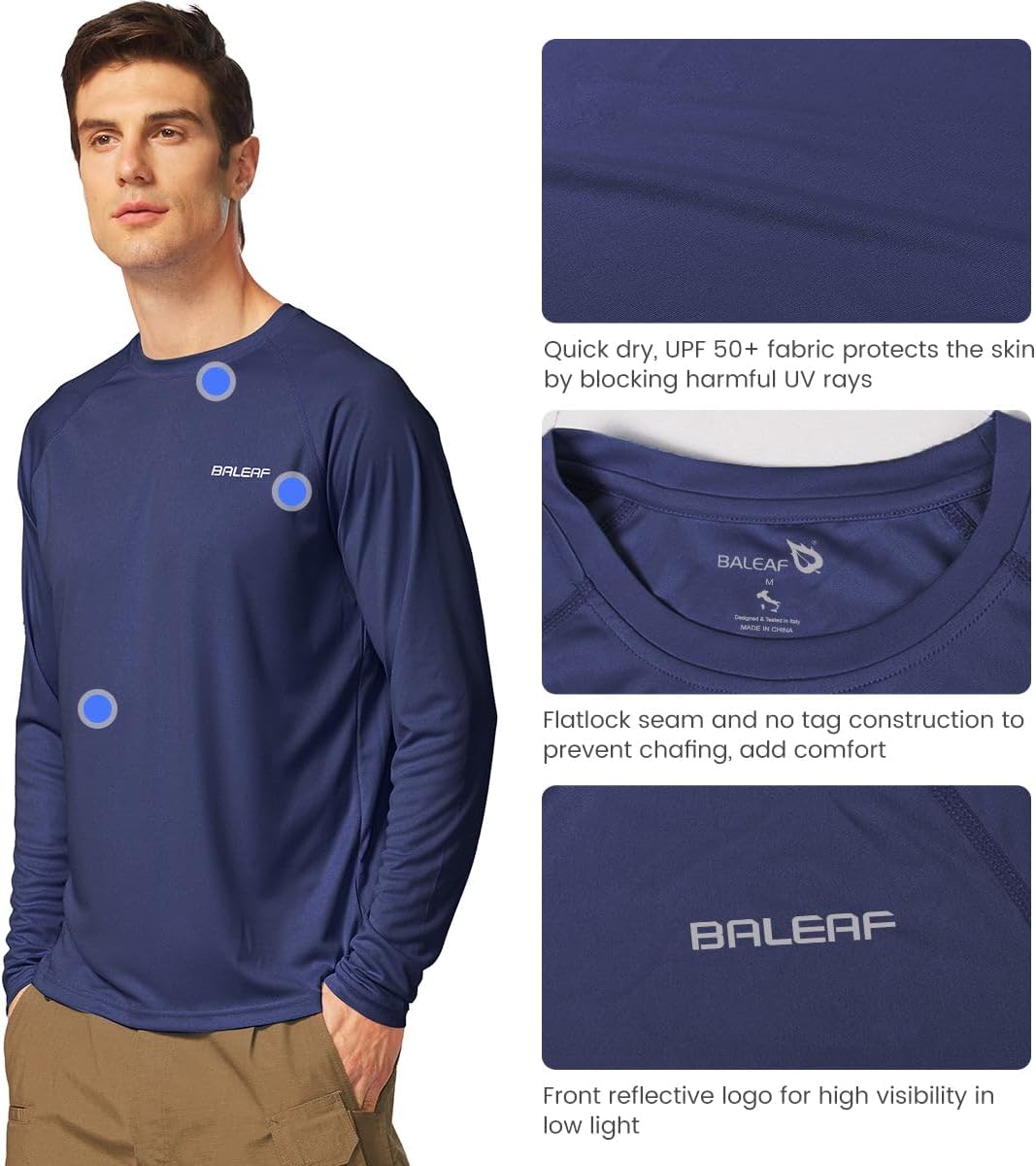 baleaf Men's UPF 50+ Sun Protection Shirts Long Sleeve Rash Guard