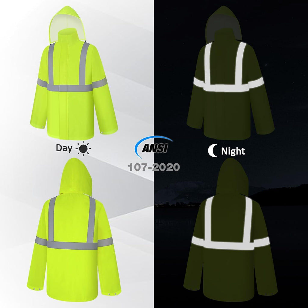 High Visibility Rain Suit and Pants, High Vis Rain Suit for Men, Waterproof Rain Jacket with Hood, Class 3 Lightweight Hi Vis Rain Gear for Outdoor& Safety Work, Men Women, Yellow B, 4XL-5XL