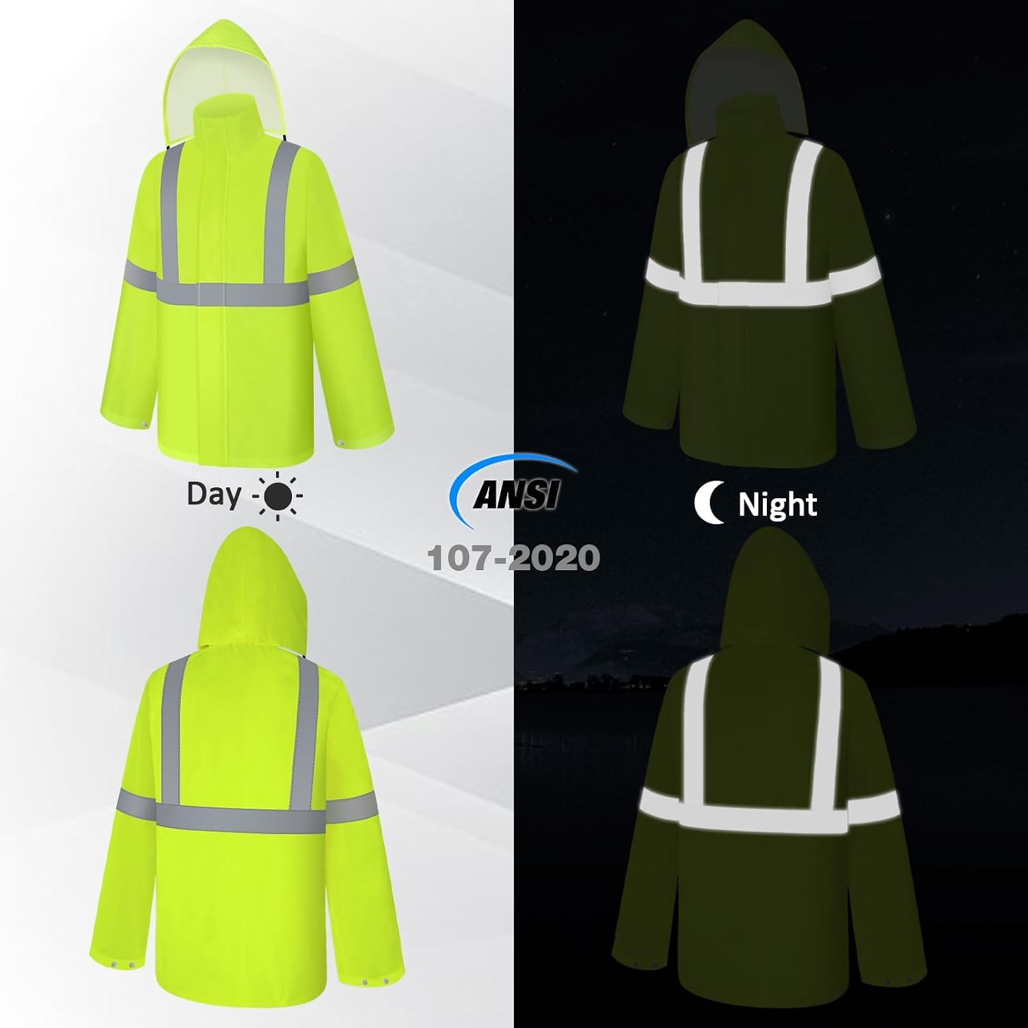 High Visibility Rain Suit and Pants, High Vis Rain Suit for Men, Waterproof Rain Jacket with Hood, Class 3 Lightweight Hi Vis Rain Gear for Outdoor& Safety Work, Men Women, Yellow B, 4XL-5XL