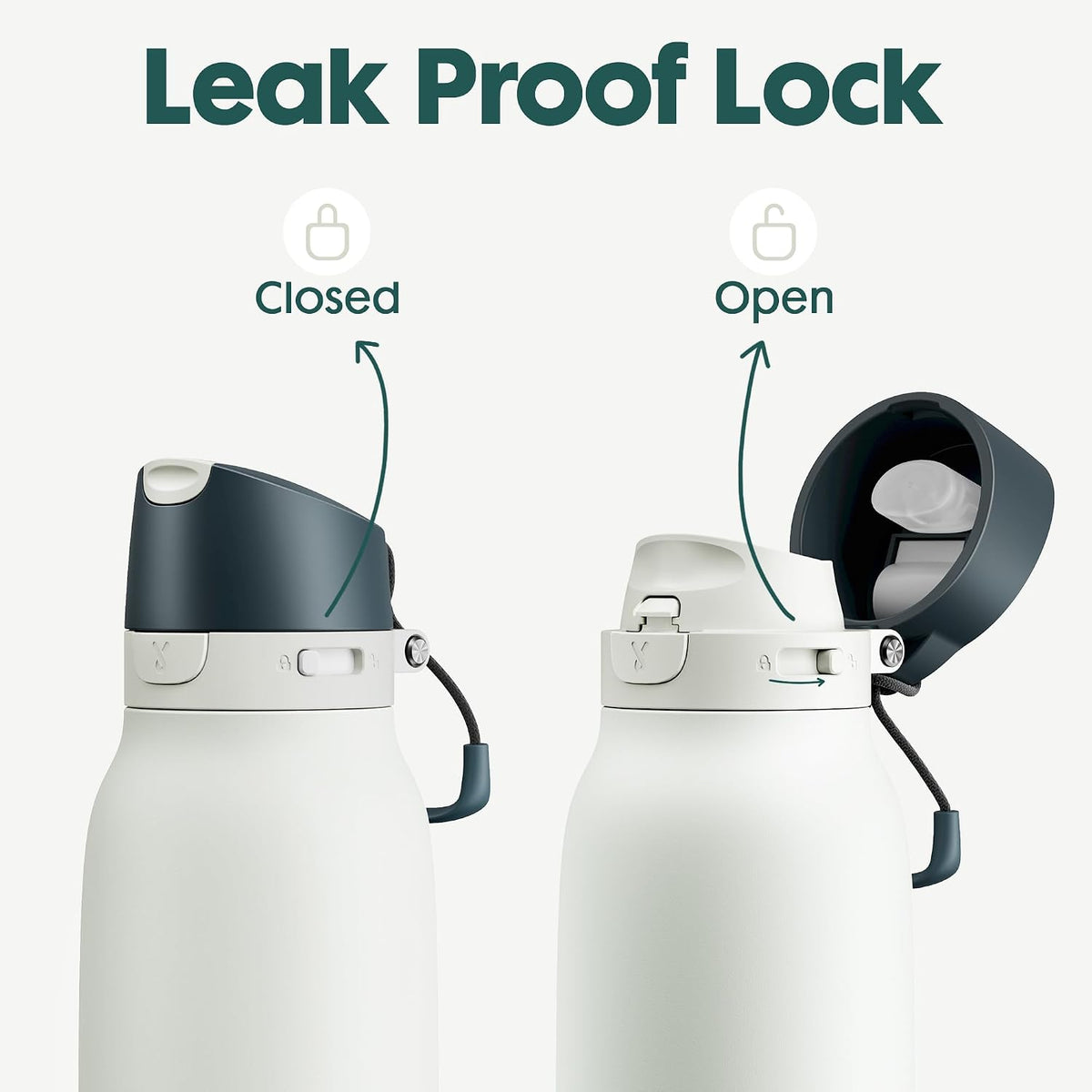 Meoky 24 oz Travel Water Bottle Stainless Steel: 2-in-1 Locking Lid, Frost