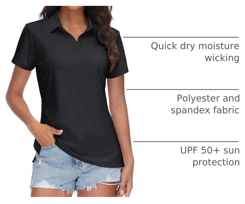 TACVASEN Women's V-Neck Polo Shirts UPF 50+ Short Sleeve Sun Protection Quick Dry Golf Polos Collared Shirt