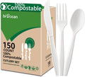 100%Compostable No Plastic Knives Disposable Forks Spoons Plastic Utensils, The Heavyweight Heavy Duty Flatware is Eco Friendly Products for Lounge Party Wedding BBQ Picnic Camping [150 Count]