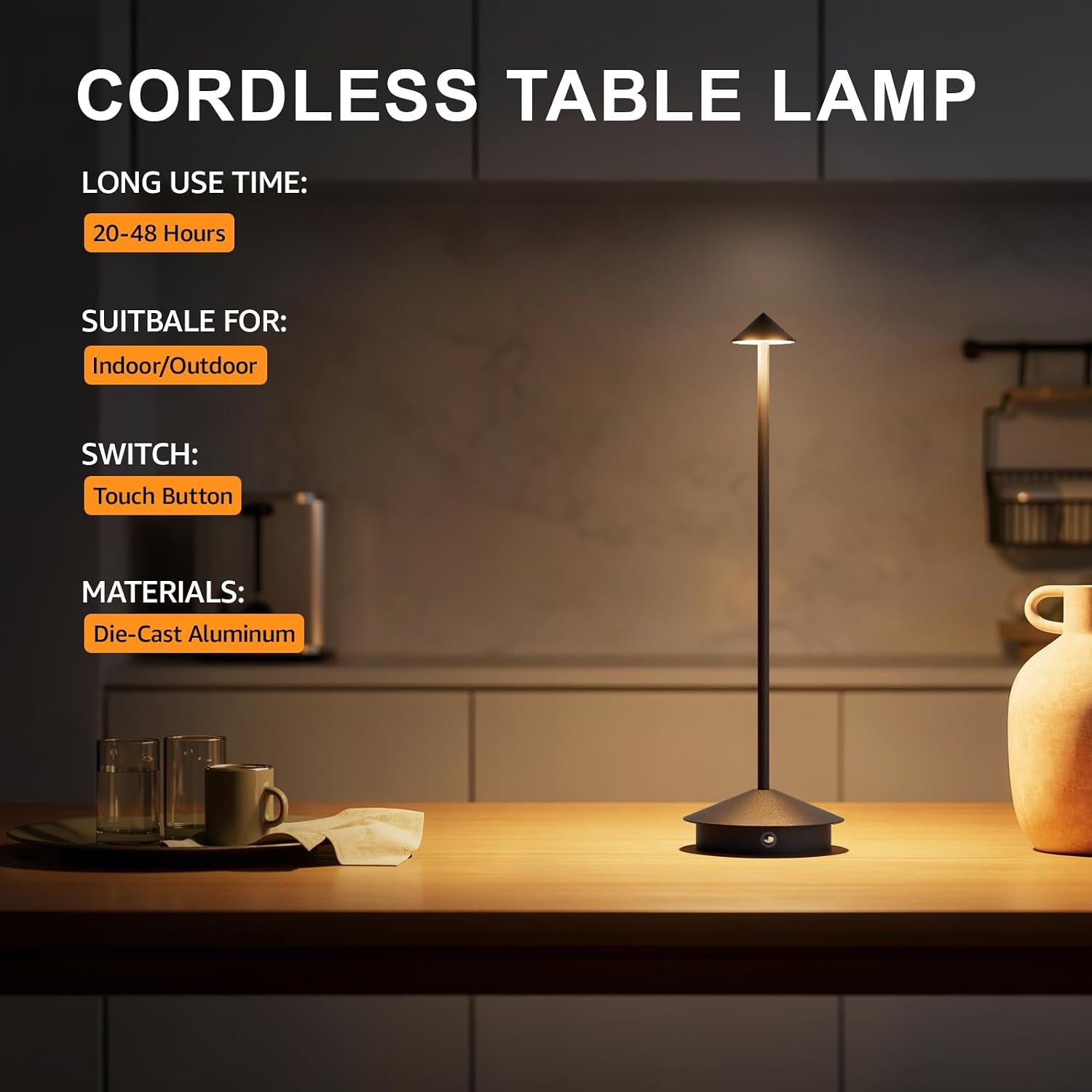 Cordless LED Table Lamps,Portable Battery Desk Lamp,2 Pack,Black