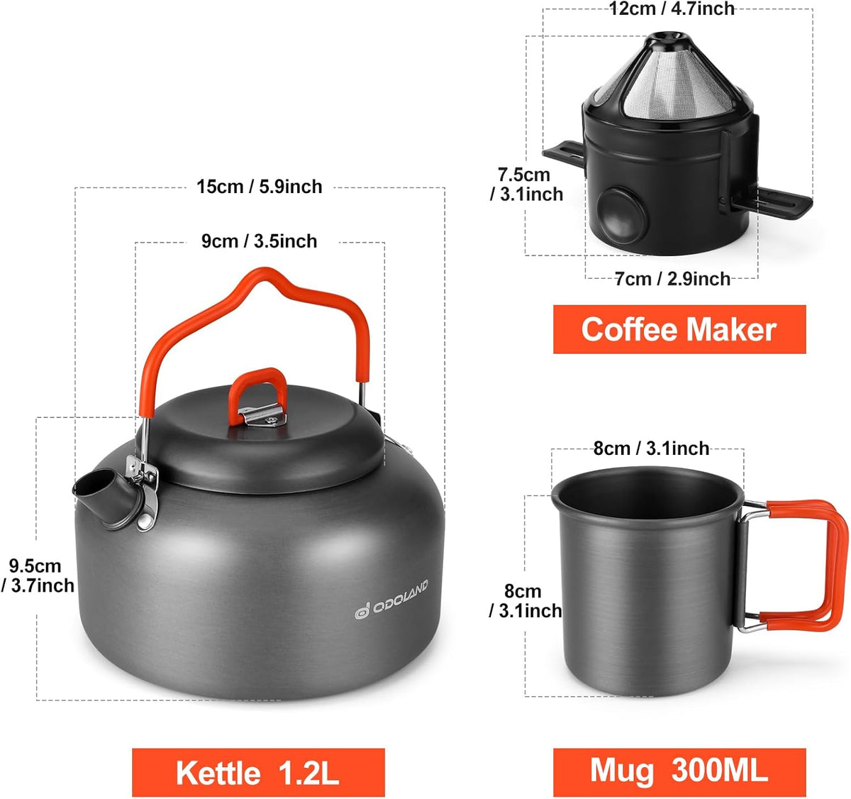 Odoland 1.2L Camping Coffee Pot Camp Coffee Makers, Mug and Coffee Filter