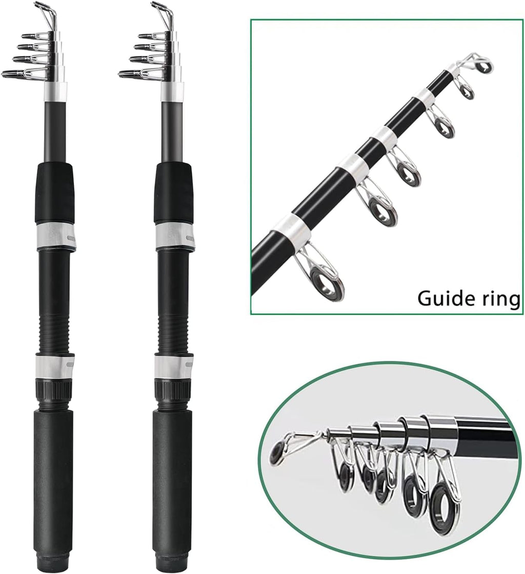 Fishing Pole Combo, 6.9ft 2Pcs Telescopic Rods Set, Collapsible Carbon Fiber Fishing Rods, 2PCS Spinning Reel Set with Carrier Bag Freshwater Fishing Rod and Reel Combos Kits