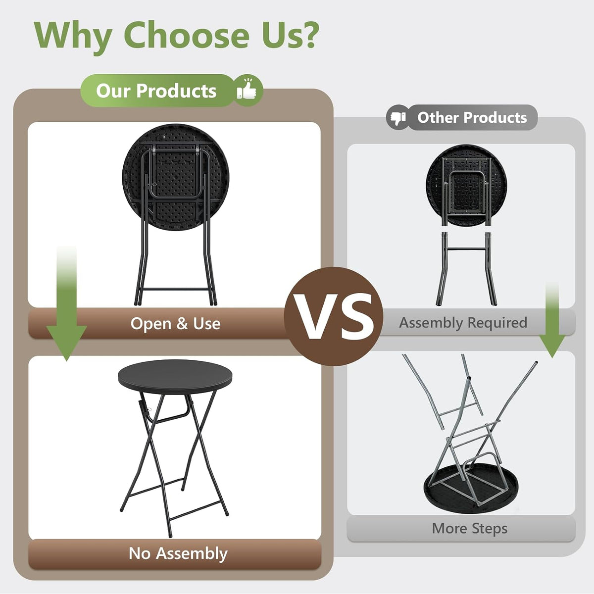 Folding Table, 32 Inch Foldable Cocktail Bar, High Top Round Folding Tables No Assembly, Portable Bistro & Commercial Furniture for Wedding, Banquet, Party, Indoor Outdoor Use