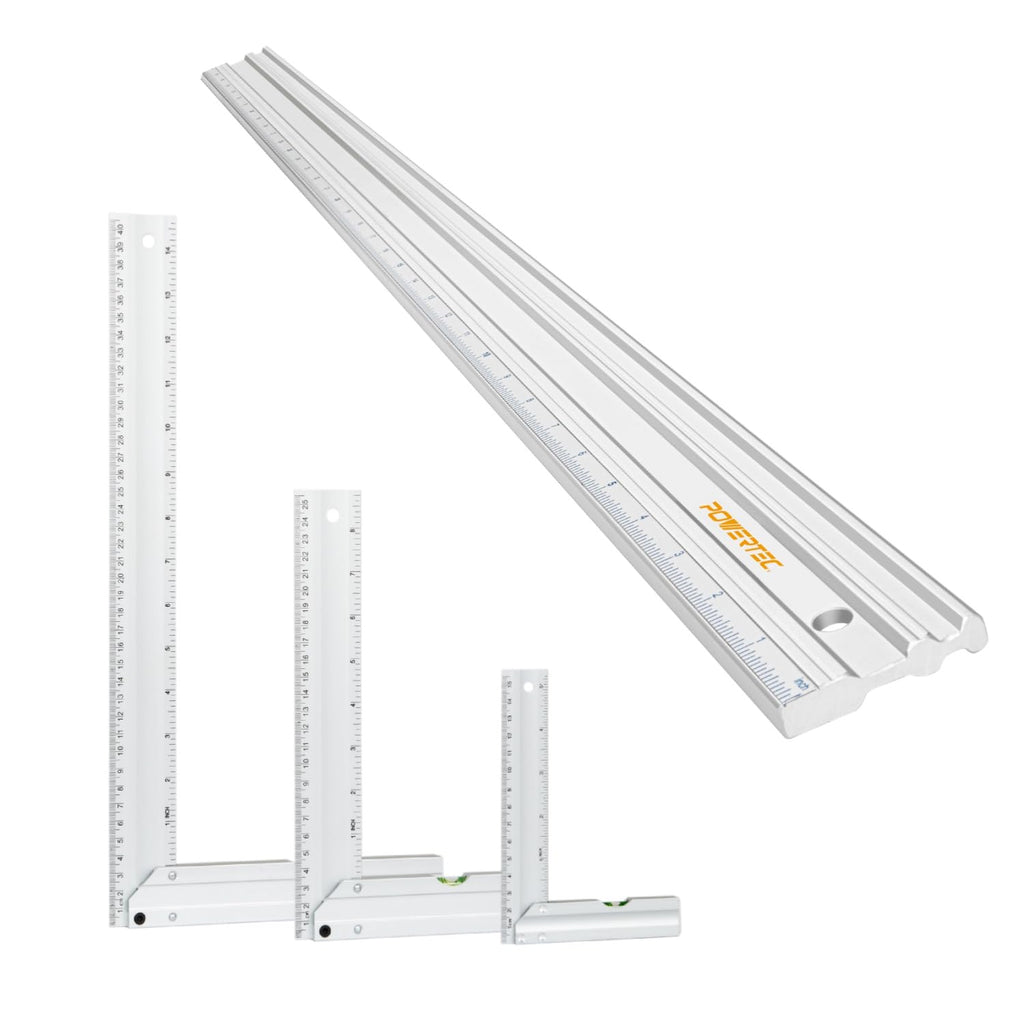 POWERTEC 38 Inch Machinist Aluminum Straight Edges and 3pc L Square, for Checking Surface Warp, Marking/Scribing Lines - Used w/Feeler Gauges for Automotive Repairs, Cylinder Head Checks (72113)
