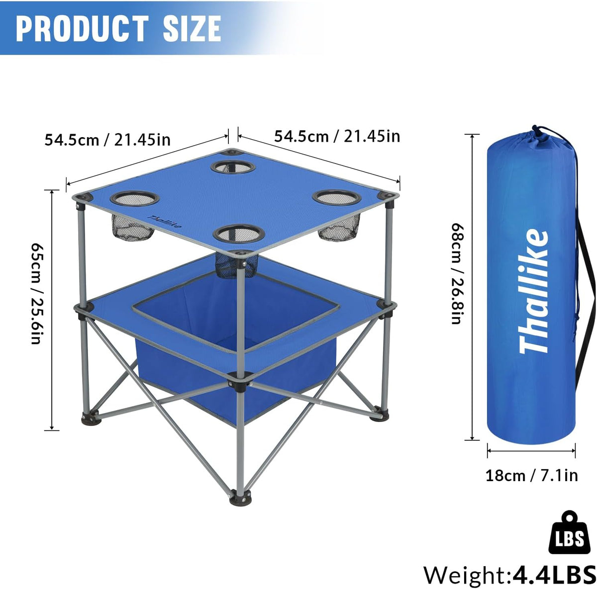 Portable Folding Camping Table Lightweight Outdoor Picnic Table with 4 Cup Holders & Storage Case Collapsible Tailgating Table for Camping Backyard Grill Outdoor Concerts
