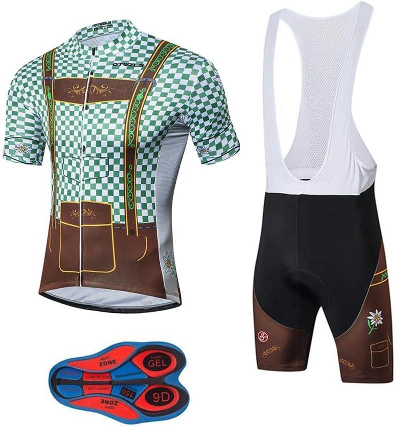 Men's Quick-Dry Cycling Jersey Set Road Bike Bicycle Shirt + Bib Shorts with 9D Gel Pad MTB Riding Clothing Kit