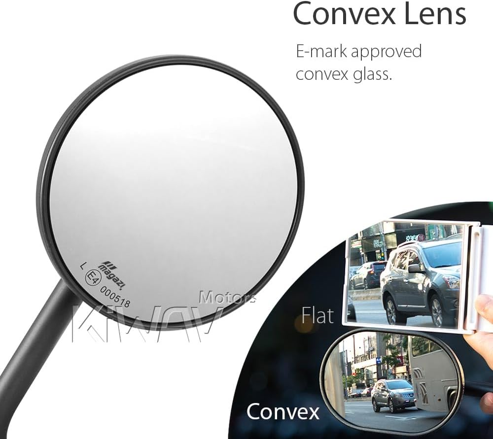 KiWAV Motorcycle 4 Inches Round Mirrors Rear View Side Old School Black Eclipse Short Stem Convex 10mm M10 1.25 Pitch Standard Threads Compatible for Most Metric Bikes Pack of a Pair