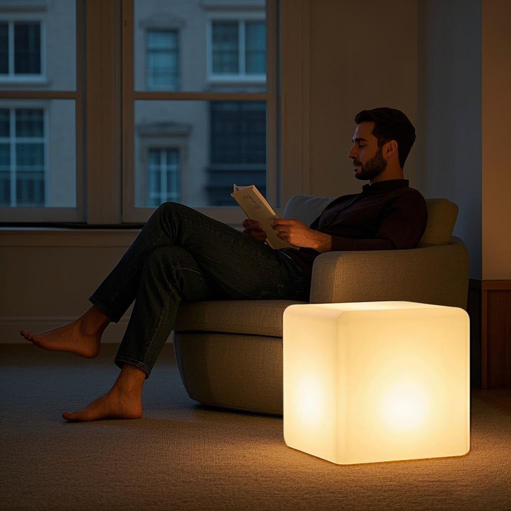 Mr.Go 20-inch LED Lighted Cube Table, Large Color-Changing Cube Chair Light