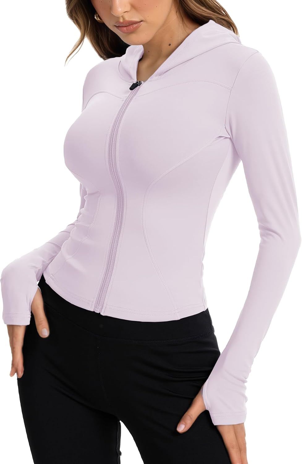 Women Bbl Jackets with Hood Compression Workout Tops Lined or Unlined Lightweight Yoga Gym Jacket with Thumb Hole