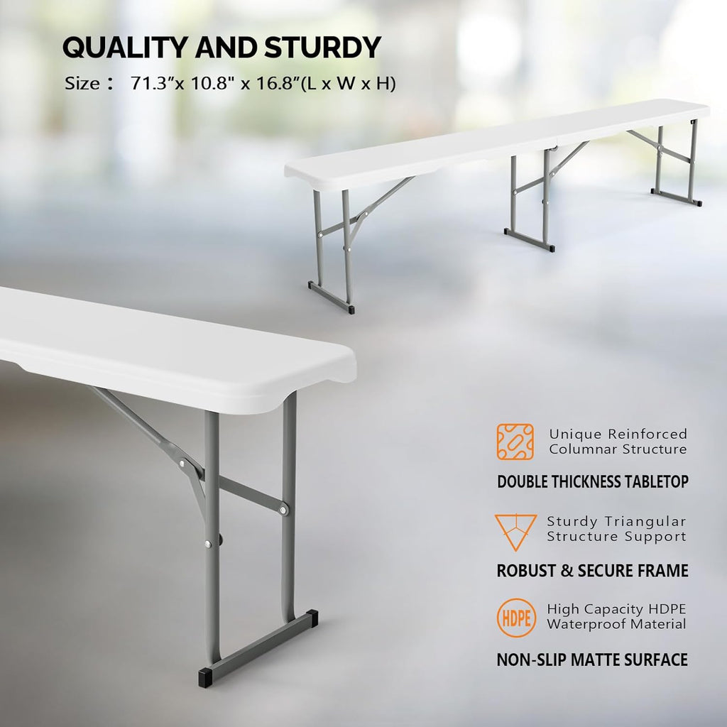 VINGLI 6 feet Folding Bench,Portable Outdoor Bench for Picnic Party Camping