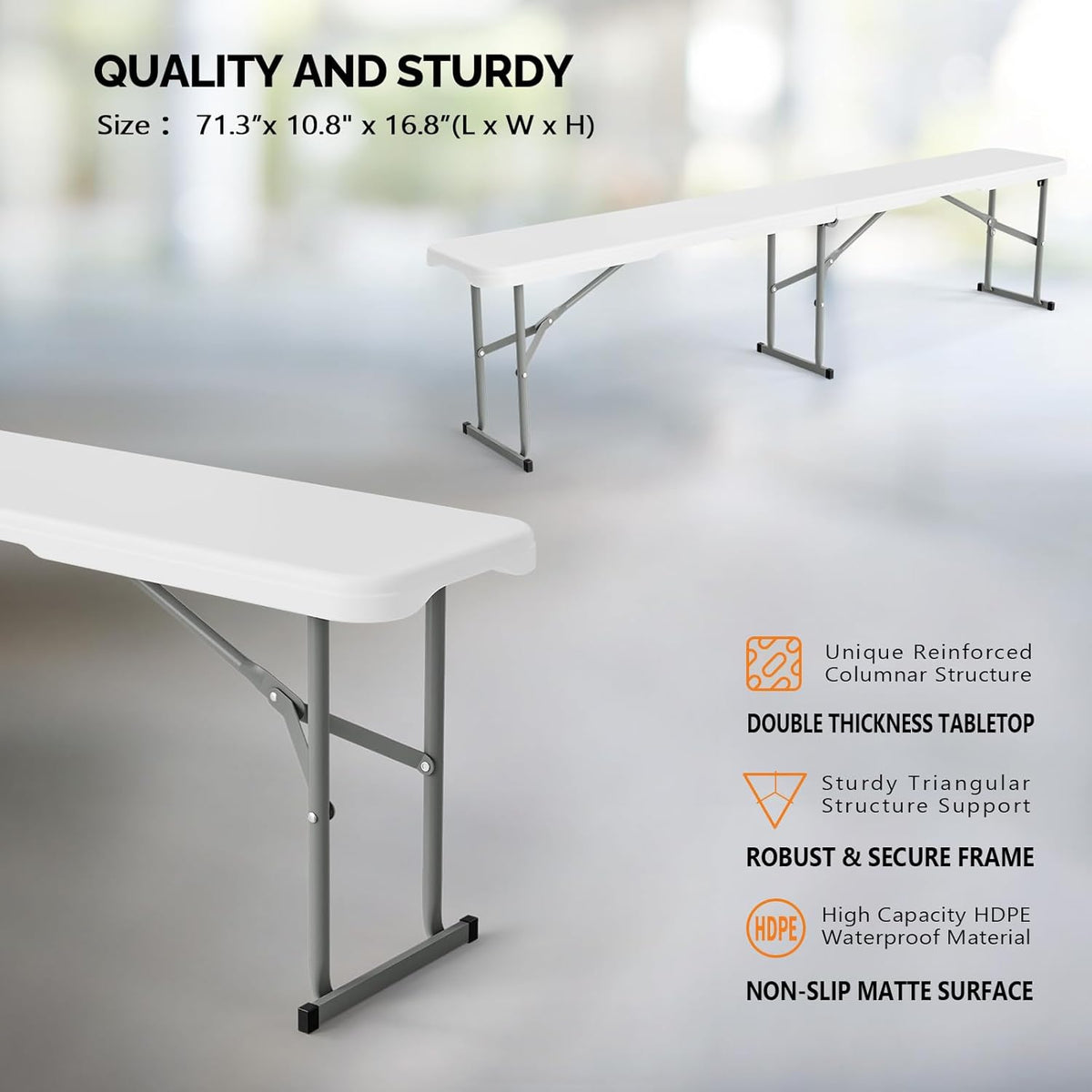 VINGLI 6 feet Folding Bench,Portable Outdoor Bench for Picnic Party Camping