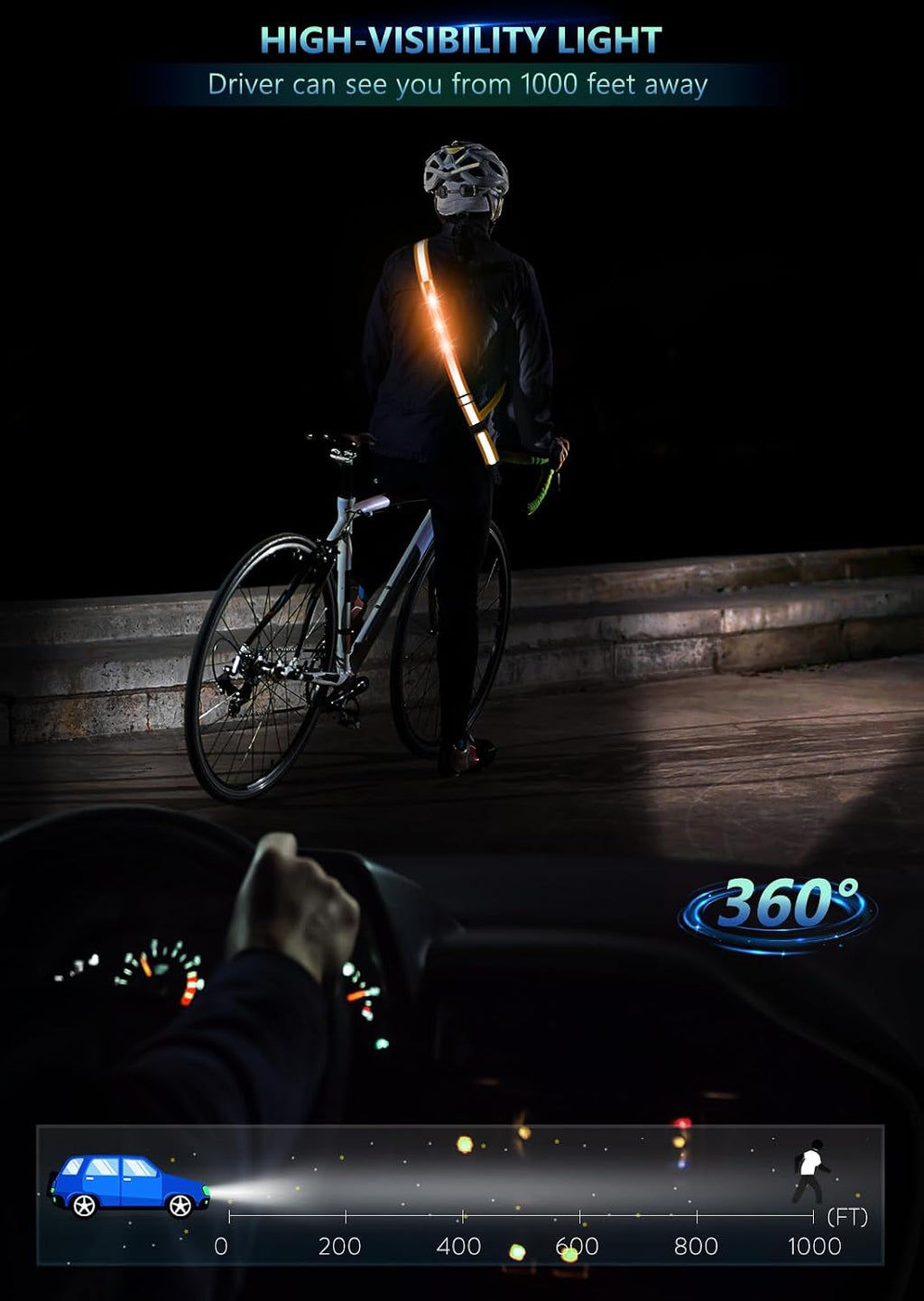 Fokia Kunbio LED Reflective Belt Sash for Walking at Night,Running Safety Gear LED Light Up Running Belt for Runners Walkers