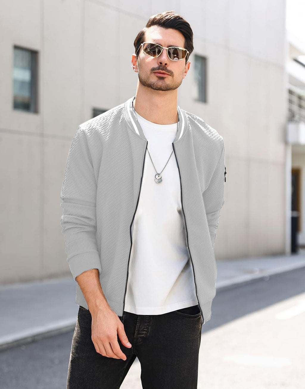 Wizoat Mens Casual Jacket Loose Fit Lightweight Jacket Varsity Bomber Jacket with Zipper