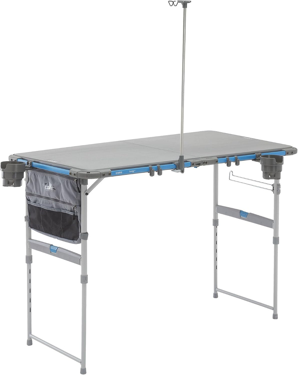 CORE Outdoor Camp Table | 4 Foot Table with Adjustable Height and Storage for Camping Accessories | Foldable & Portable for Beach, Picnic, Backyards, BBQ, Tailgate, Patio and Party