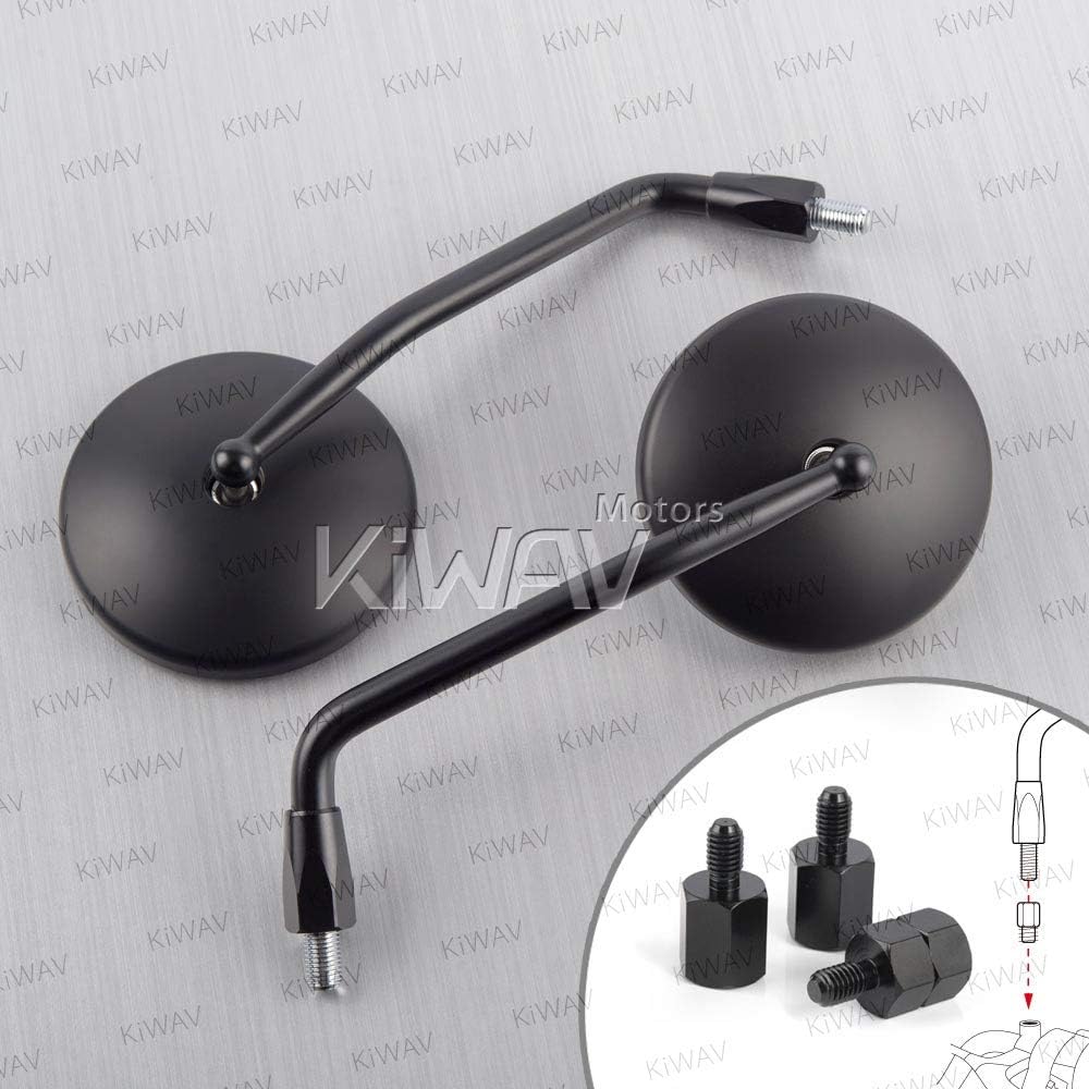 KiWAV Magazi Eclipse Black Motorcycle Rear View Mirrors Aluminum E-mark 8mm 1.25 Pitch compatible for Custom Scooter