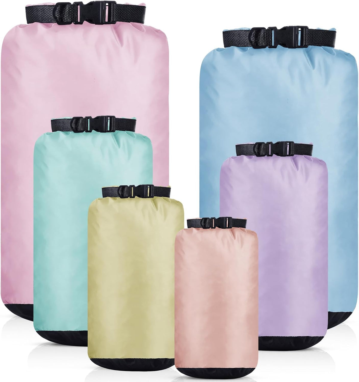 6 Pcs Waterproof Dry Bag Set for Kayaking & Camping,Fluorescent
