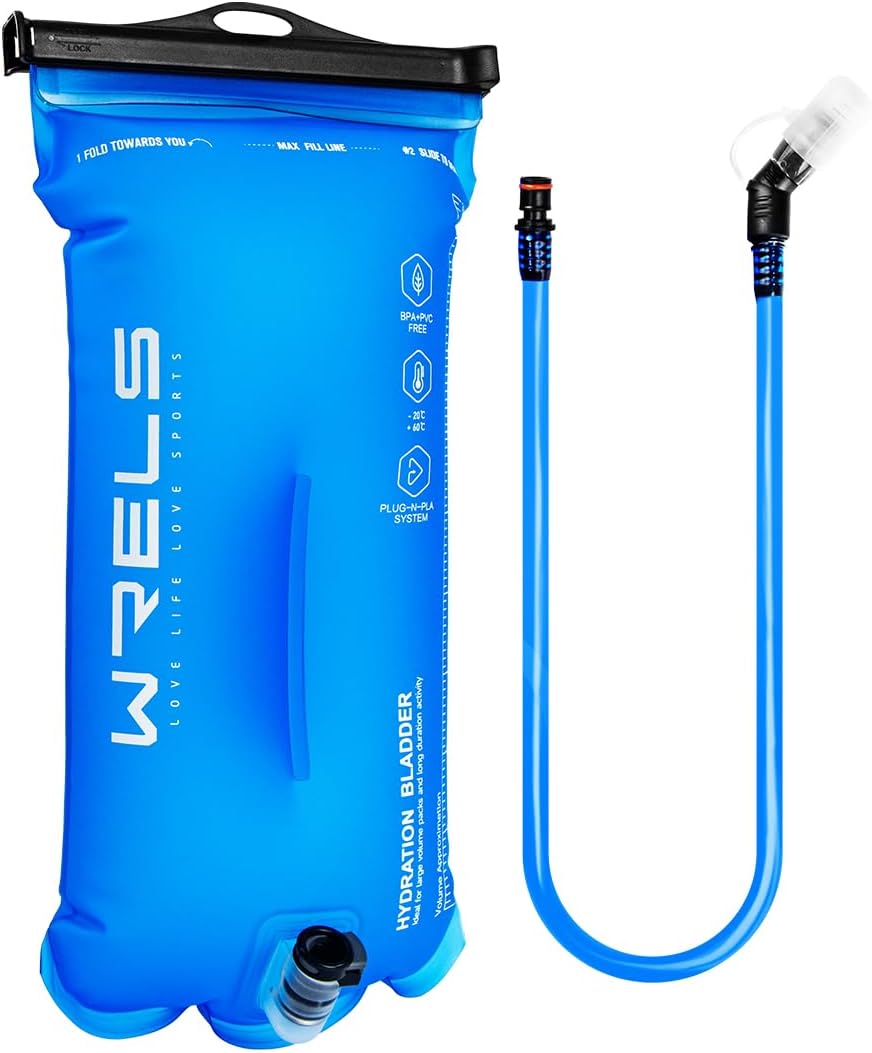 WRELS 1L/1.5L/2L/3L BPA Free Hydration Bladder,Leakproof TPU Water Bladder for Hiking Backpack,Large Opening Water Reservoir Hydration Pack for Running Cycling Camping