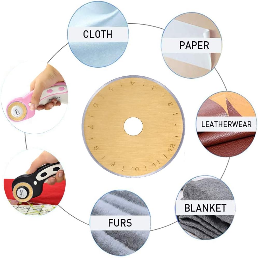 HEADLEY TOOLS Titanium Coated 45mm Rotary Cutter Blades 15 Pack Fits Olfa, Fiskars, Replacement Rotary Blade for Arts Crafts Quilting Scrapbooking Sewing, Sharp and Durable