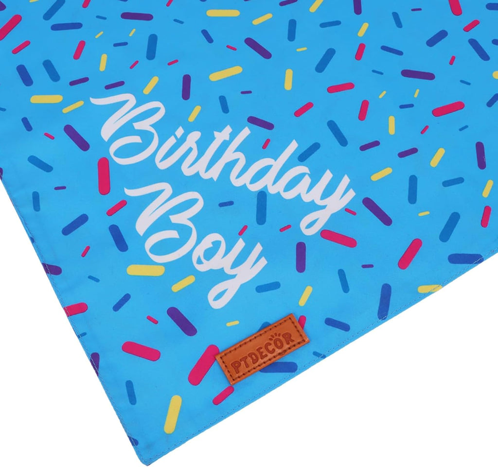 PTDECOR Dog Birthday Hat, Blue Boy Dog Birthday Bandana Set, Small