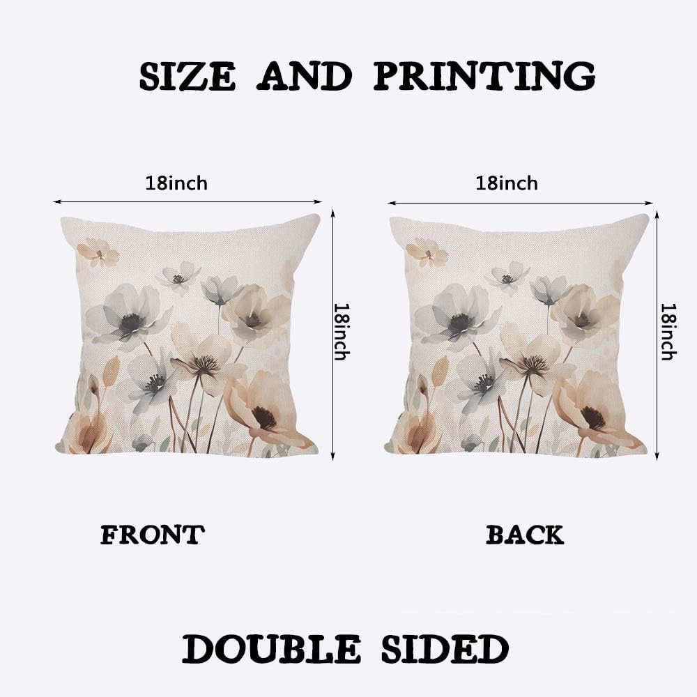 Abstract Floral Prints Throw Pillow Covers Set of 2 Vintage-Style Watercolor Throw Pillow Covers Couch Square Pillowcases Cushion for Living Room Bedroom Sofa 18x18 Inch