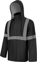 Rain Jacket, High Visibility Rain Coat, Waterproof Raincoat with Hood, Lightweight Rain Suit for Outdoor Activities, Rain Ponchos for Adults Reusable, Men Women, Black T, S-M