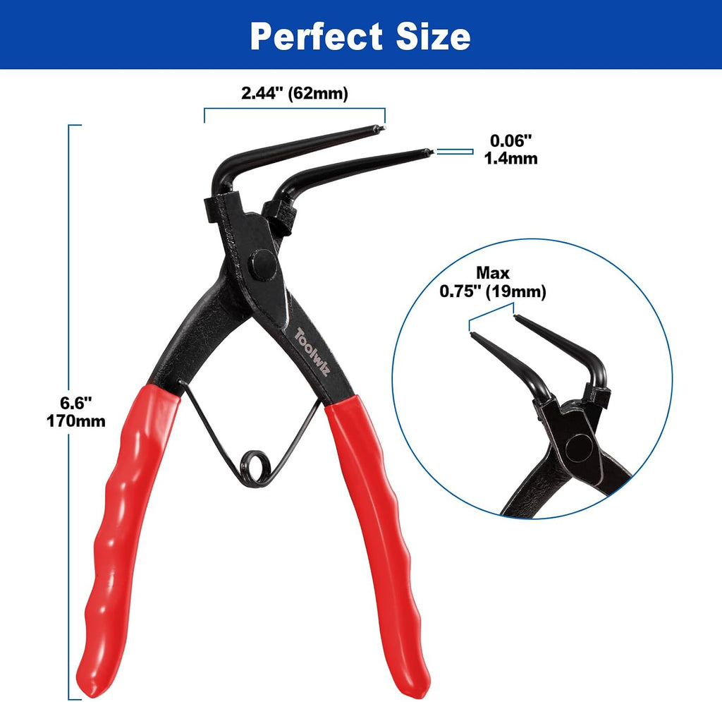 Toolwiz Snap Ring Pliers Heavy Duty, 90 Degree Internal Circlip Pliers, Red
