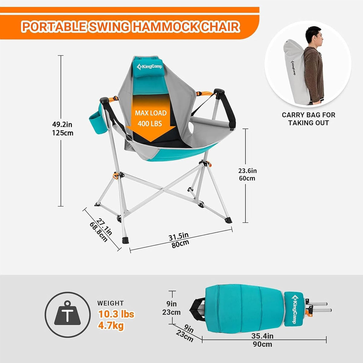 KingCamp Hammock Camping Chair, 400lbs Heavy Duty Swing Chairs for Adults