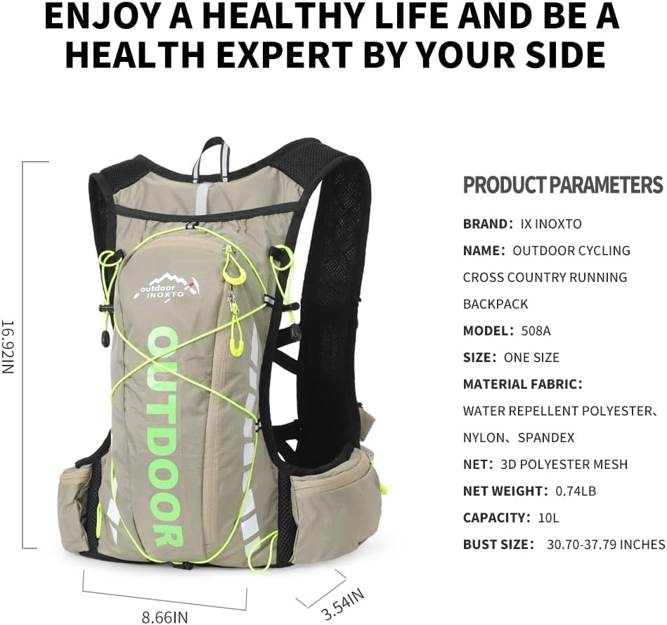 Hydration Pack Backpack, IX INOXTO Running Hydration Vest with 1.5L ( 50 oz) Water Bladder for Men Women, Lightweight Water Backpack for Hiking Cycling Climbing Camping