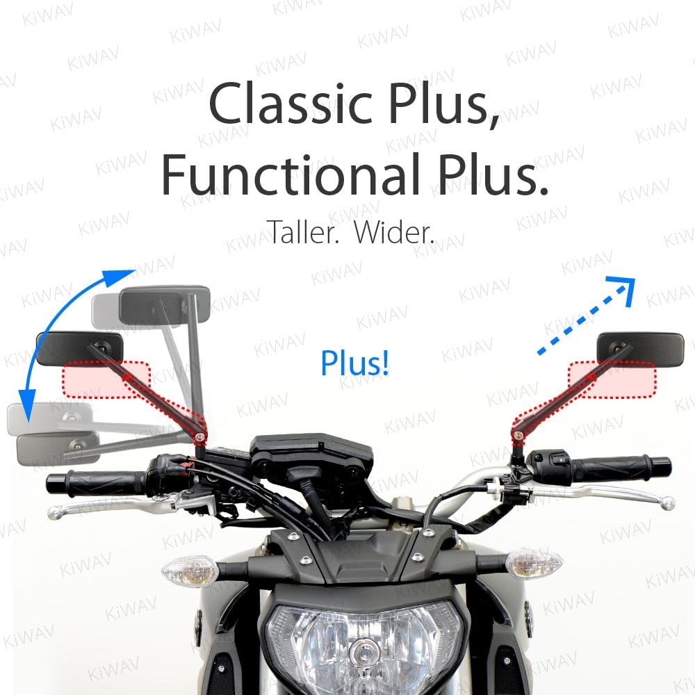 KiWAV Motorcycle Mirrors Rear View Side Rectangular ClassicPlus Chrome Convex Aspherical Anti-Glare Blue Tinted Glass Longer Stem Compatible for Custom Harley Street 500 750 Pack of Pair