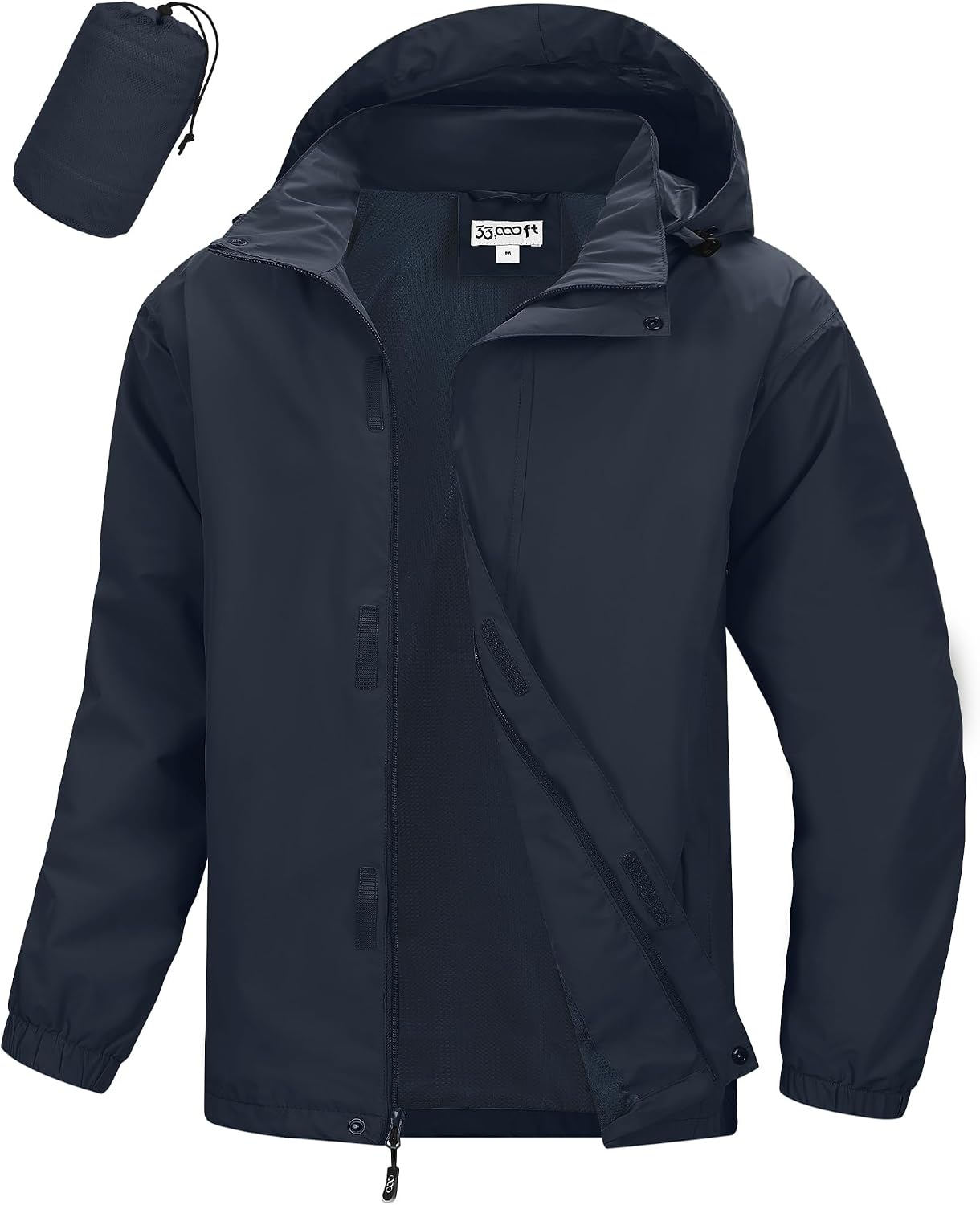 33,000ft Men's Waterproof Rain Jacket Packable Lightweight Hood Rain Shell
