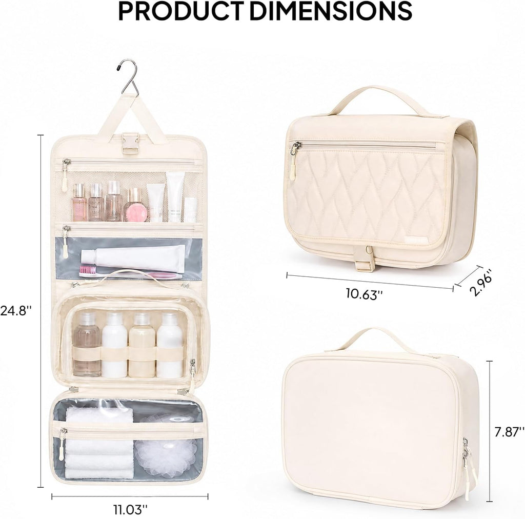 TOPEAST Quilted Travel Toiletry Bag for Women,Detachable Hanging Makeup Bag