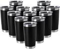 HASLE OUTFITTERS 20oz Tumblers Stainless Steel Mugs with Lid Double Wall Vacuum Insulated Coffee Cups for Cold & Hot Drinks (20oz-Black, 12 Pack)