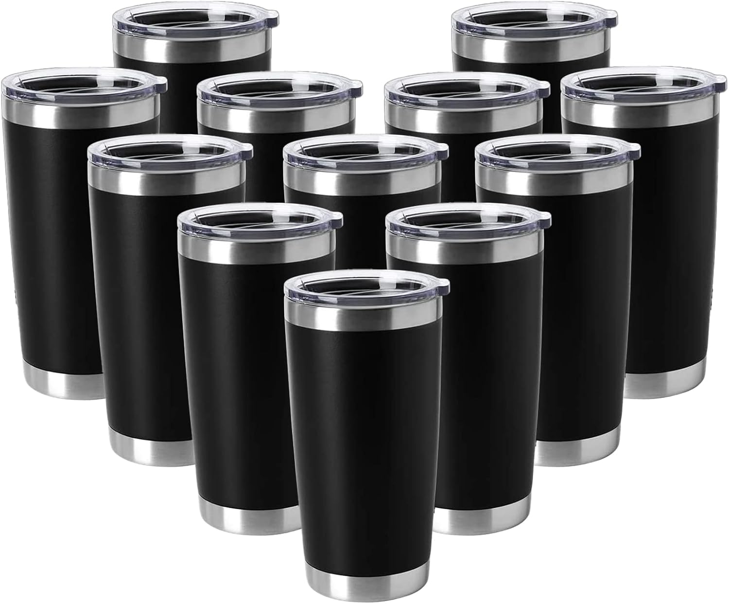 HASLE OUTFITTERS 20oz Tumblers Stainless Steel Mugs with Lid Double Wall Vacuum Insulated Coffee Cups for Cold & Hot Drinks (20oz-Black, 12 Pack)