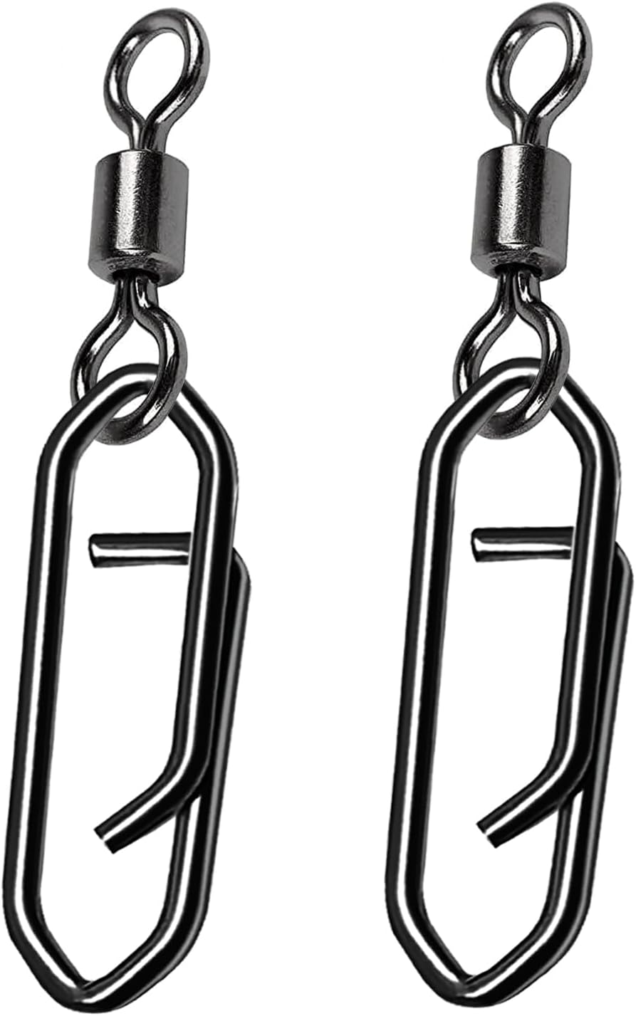 Atibin High Strength Fishing Clips Swivel Freshwater Saltwater Fishing Snaps Connector Rolling Barrel Swivels Fishing Clip Speed Change Black Nickel