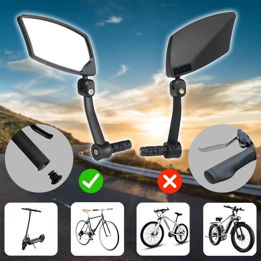BriskMore Handlebar Bike Mirror - HD Blast-Resistant, Adjustable Rotatable Rearview Mirror for Left Side Bicycle
