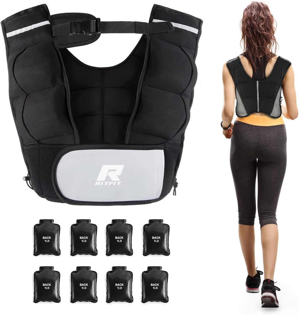 RitFit Weighted Vest, 4lb/8lb/10lb/12lb/15lb/20lb Weight Vest with Reflective Stripes, Weight Vest Adjustable for Women and Men Workout, Strength Training, Running, Fitness, Jogging, Walking